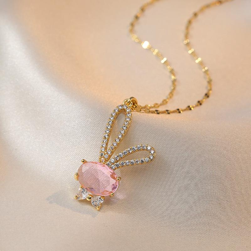 Rabbit Shape Pendant Necklace for Women Fashion Stainless Steel Chain Zirconia Necklaces Wedding Party Jewelry Accessories