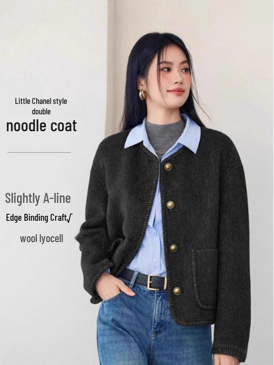 

Женское классическое шерстяное короткое пальто - Круглый вырез, Универсальное, Коллекция Зима 2025 (1G9970101) Large