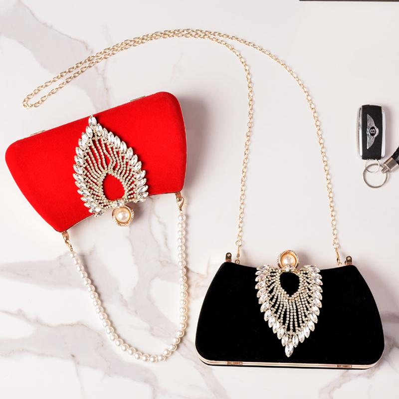 Crystals Bag Diamond Pearl Crossbody Wallets for Women Vintage Elegant Party Handbags Clutch Purses Velvet Luxury Designer Bag