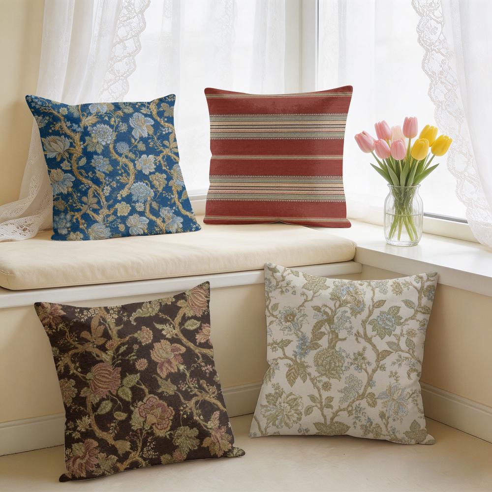 Vintage Textile Floral Fabric Cushion Cover Silky Short Plush Invisible Zipper Dustproof Sofa Pillow Case For Home Decor