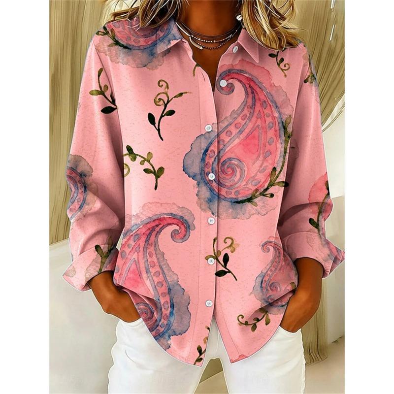 Fashionable Casual Women's Loose Comfortable Shirt Collarless Design 3D Exquisite Print Comfortable Breathable Shirt