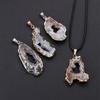 Natural Brazilian Agate Geode Slice Necklace Gold Silver Plated Edge Raw Geode Pendant With Wax Cord Bulk  Jewelry