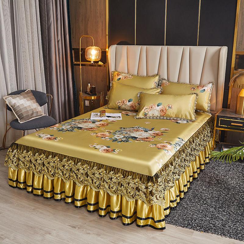 Luxuriöse waschbare, eisweiche Bettwäsche, Spitzen-Bettrock, Stickerei, malerische Tagesdecken, Queen-Size-Bett, zusammenklappbare Kühlmatte