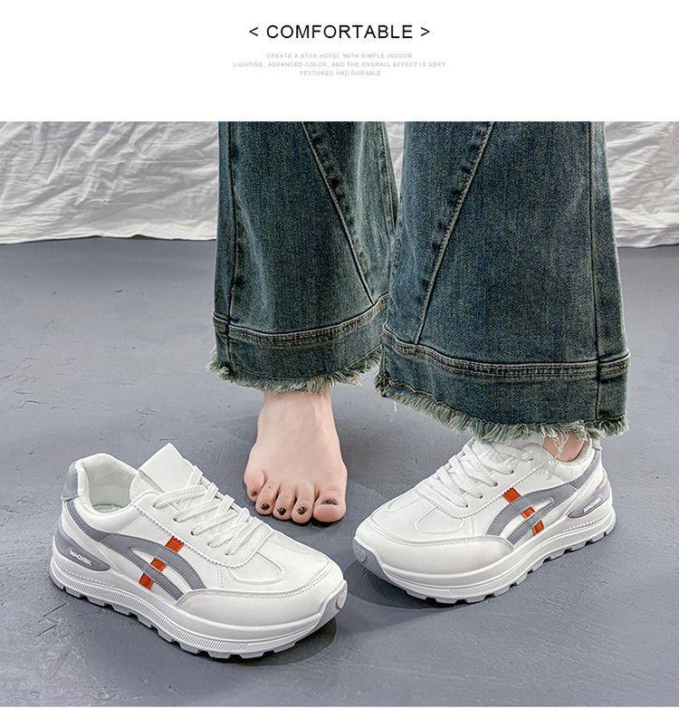 Spring Women's Breathable White Sneakers, Versatile Korean Style with Thick Soles for Height Boost, Casual Dad Shoes