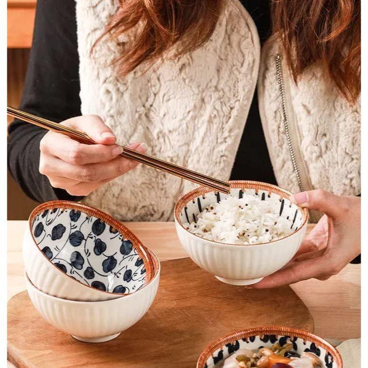 Japanese Ceramic Ramen Bowl Set - Small Porcelain Bowls for Rice, Soup, Snack, Side Dishes, Ice Cream - Microwave and Dishwasher Safe - 4 Pieces