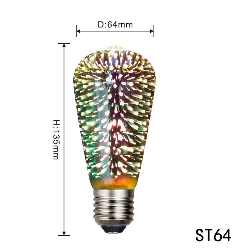 Artificii 3D Bec decorativ E27 Baza 4W Becuri de sticla de Anul Nou cu lumina calda moale Decor stralucitor de Craciun Bec LED 3D
