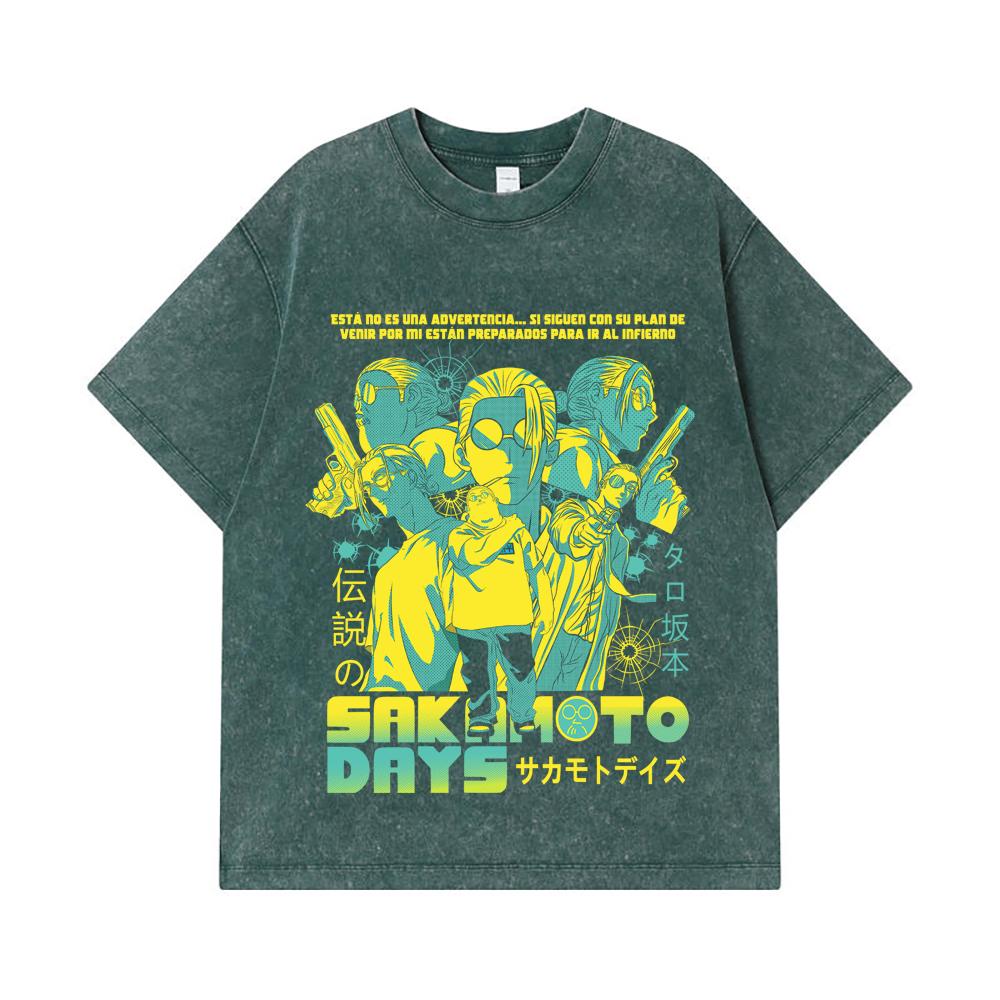 275 GSM Washed T-shirts 100% Cotton Sakamoto Days V6 Taro Print Unisex Heavy Cotton T Shirt