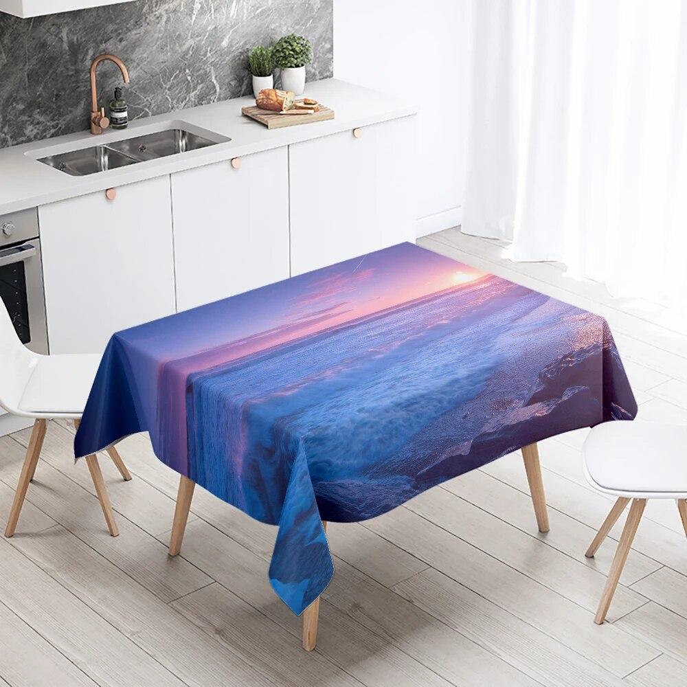 Față de masă imprimată cu floarea-soarelui, peisaj, camping, rezistentă la pete, impermeabilă, masă de bucătărie, decor acasă