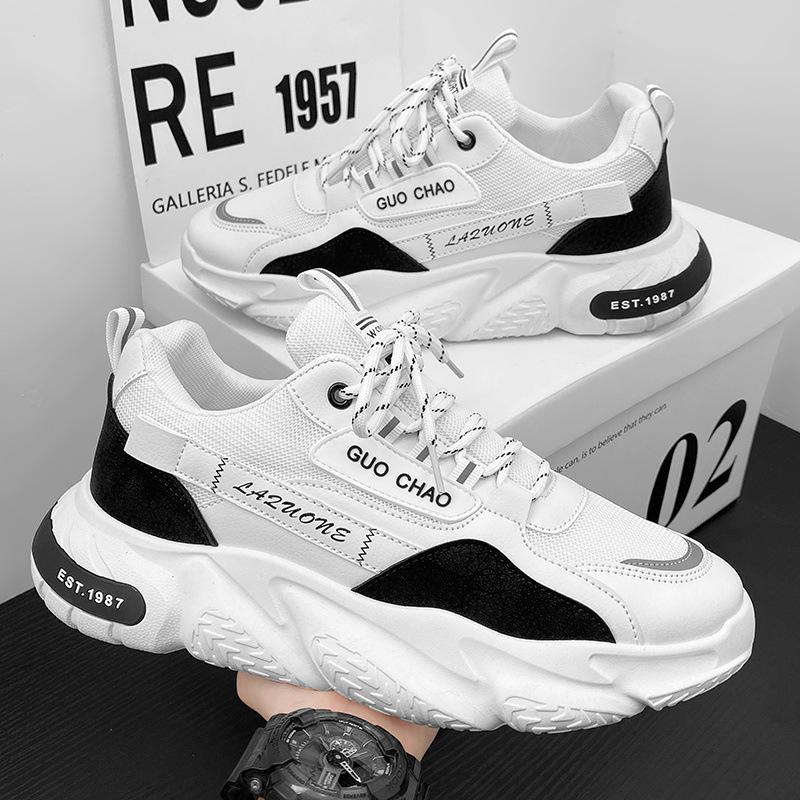 

2024 New Summer Mesh Breathable Comfortable Men Casual Sneakers Thick Bottom Men Vulcanized Shoes Popular Lace Up Running Shoes 44 белый