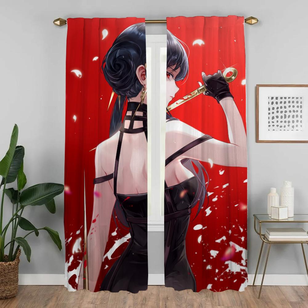 Elegant Room Curtains for Living Room Spy X Family Shades Tulle for Bedroom Partition Home Interior Curtains 2 Pieces Curtain