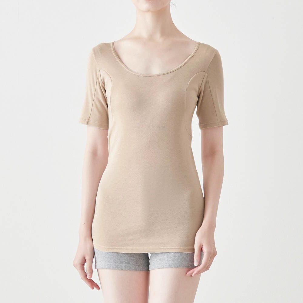 Belle Maison Inner with Sand Size M Women's Sweat-Absorbing Shirt, Cotton, Extra-Large Sweat-Absorbing Pads, Three-Quarter Sleeves, Deodorizing,