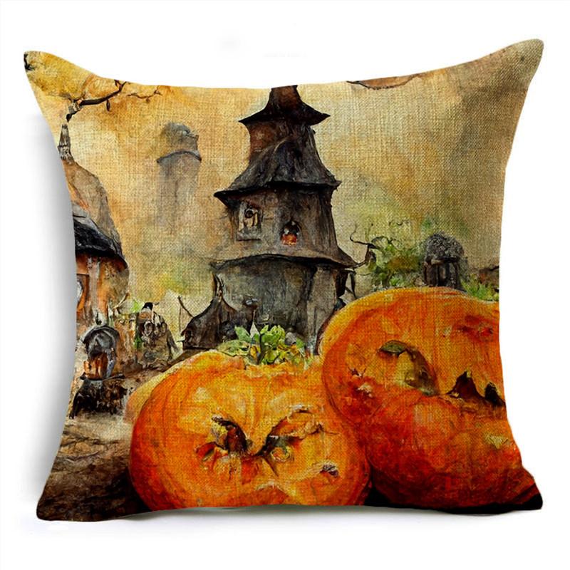 Halloween Interesting Pumpkin Lantern Series Castle Linen Throw Pillowcase Decorative Cushion Cover For Sofa Livingroom Party