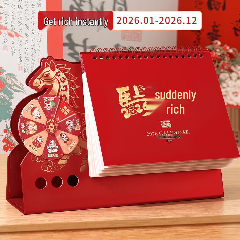 2026 Mini Desk Calendar: Simple Cartoon Style, Irregular Design, Student Planner with Punch Card.