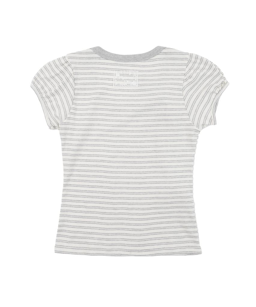 HIGH SCHOOL DISCO Striped Ribbon Puff Sleeve Short Sleeve_Melange Gray