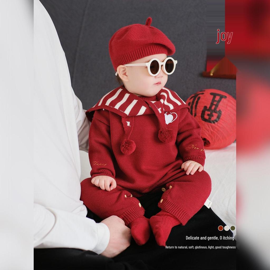 Full Moon Winter Infant Jumpsuit: Cozy 100-Day Outfit for 1-Year-Olds - New Year Visiting and Crawling Clothes for Babies
