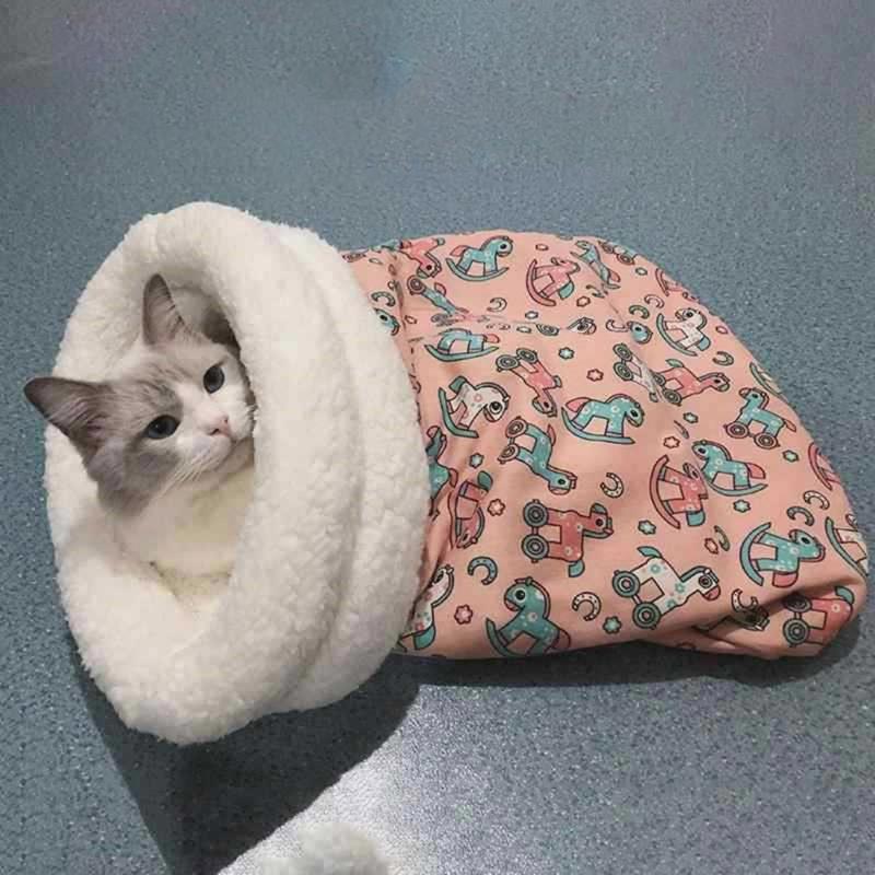 Pet Bed Warm Blanket Soft Handle Beautiful Cartoon Print Bag Sleep Pocket Bed Comfortable Nest