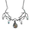 Goth Silberfarbener Ast Tränenförmiger Blendende Farben Mondstein Anhänger Halskette für Damen Halloween Magische Hexe Schmuck