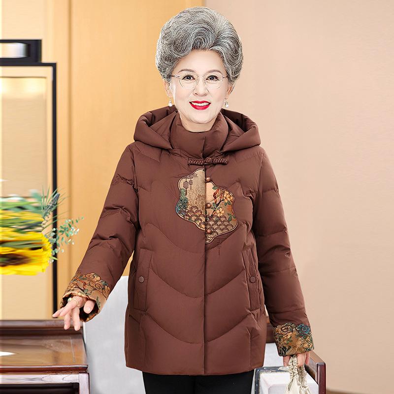Mom's Winter Red Plus Velvet Jacket New Hooded Cotton Jacket Middle-aged and Elderly Year of Zodiac Cotton Jacket Warm Cotton Jacket