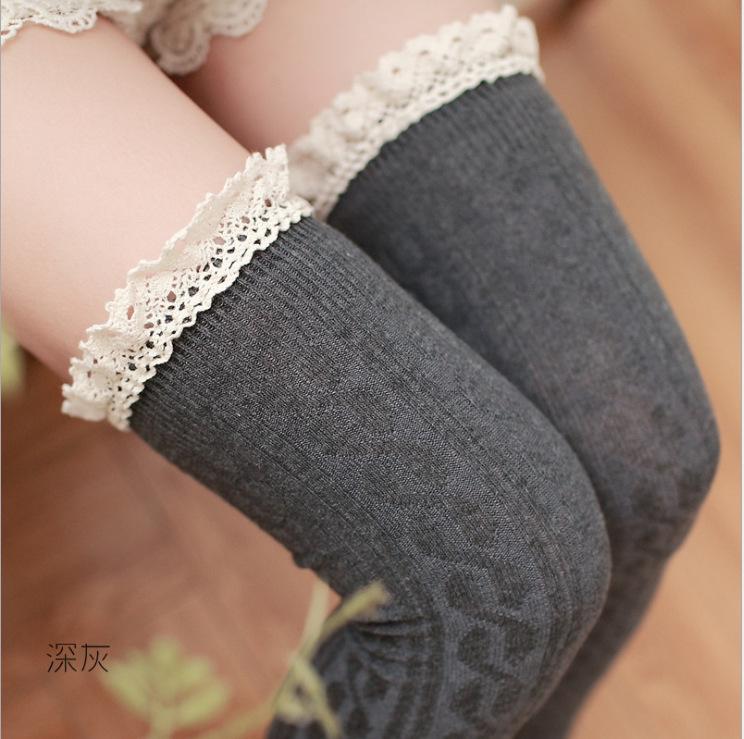 W156 Japanese Lace Knee Socks Thigh Socks Women's College Wind Twist Vertical Strip Cotton Stockings High Stockings