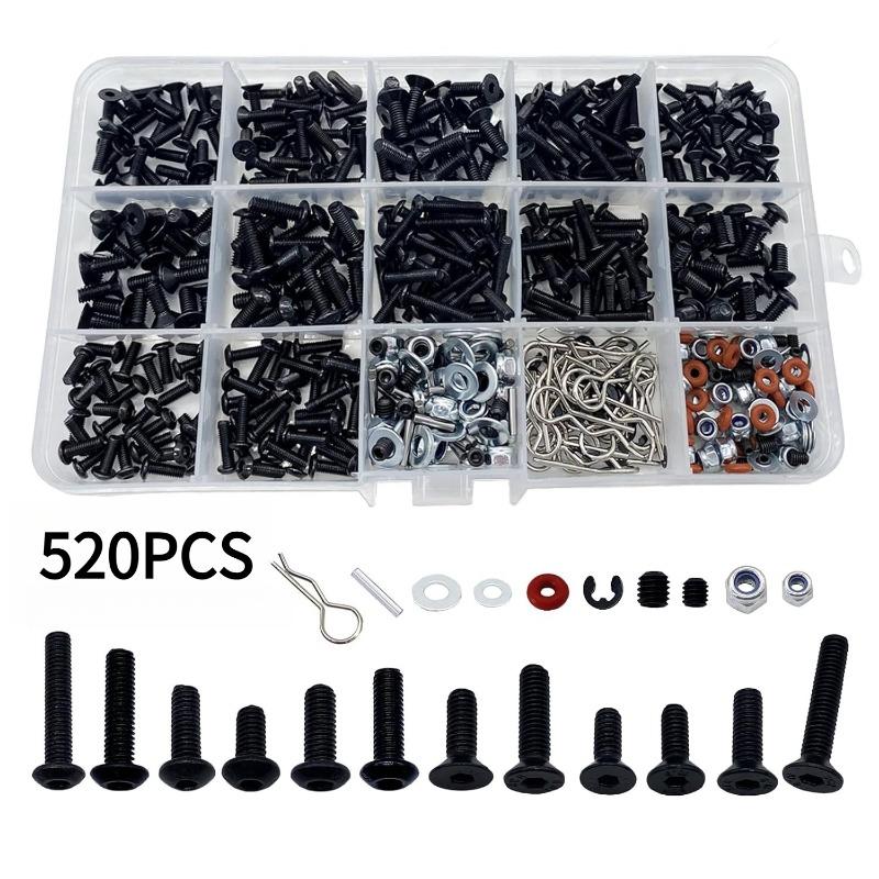 520PCS Universal Remote Control Screw Kit, Screw Combination Kit Hardware Fasteners for Remote Control Crawlers and Trucks