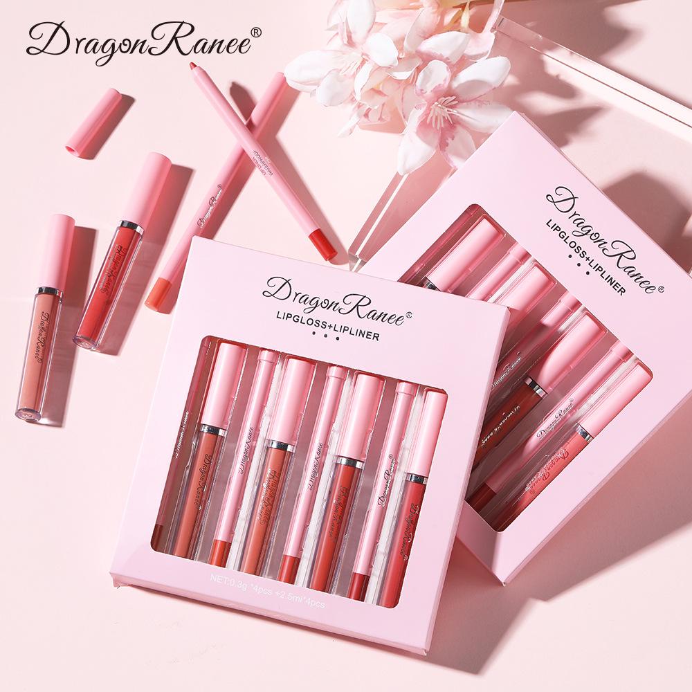 4-Shade Waterproof Matte Lip Liner & Shine Lip Gloss Set - Define & Enhance Lips for a Natural 3D Look. Perfect Gift!