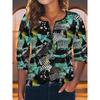 Women's Creative Printed Zipper Long-sleeved T-shirt, Breathable, Soft and Comfortable, Suitable for All-year-round Casual Wear