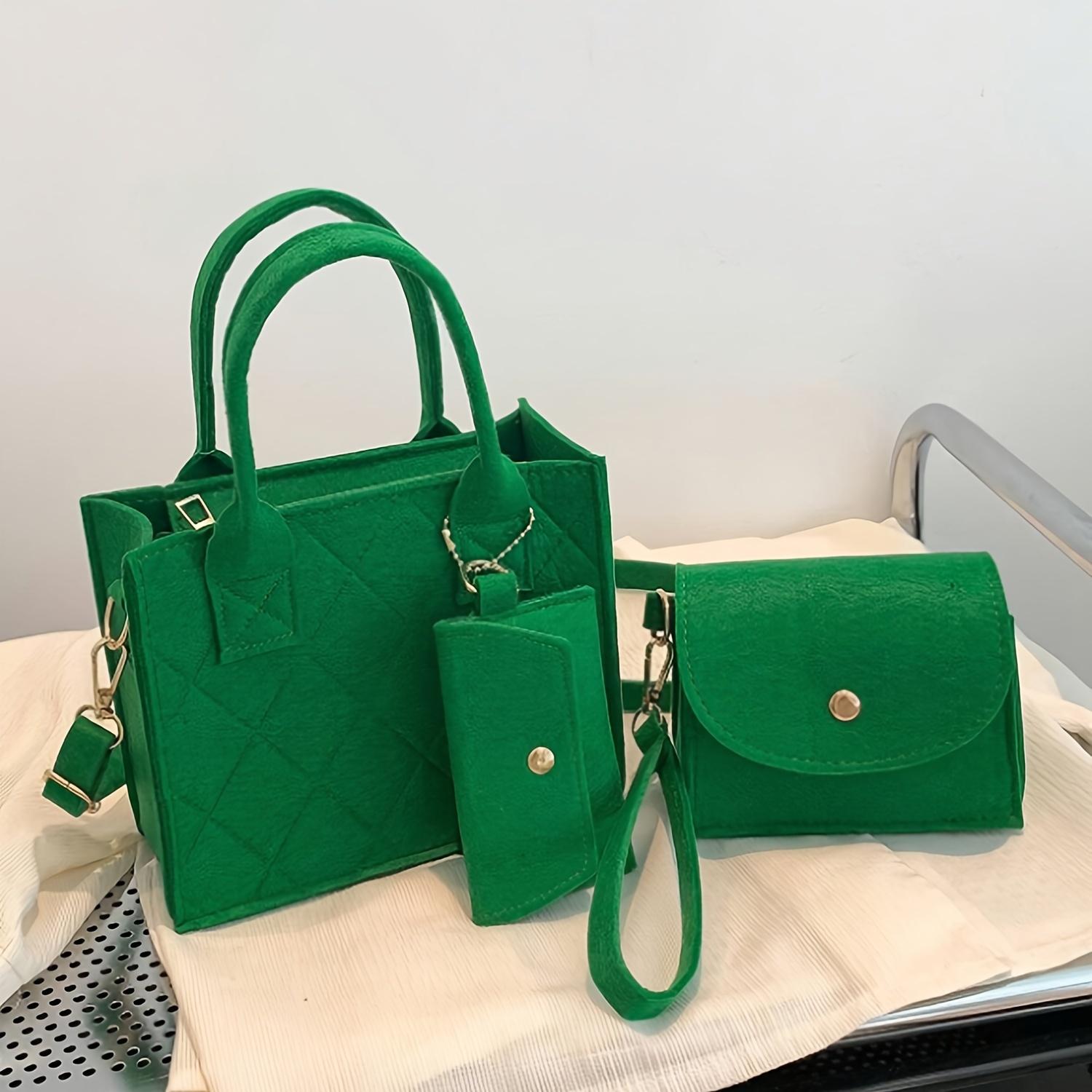 

Felt Embossed Women s Handbag Set Stylish Crossbody Bag, Matching Clutch & Wallet, Solid Color Casual Chic Small Square Bag Trendy Daily Use зелёный