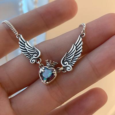 Vintage Gotik Kalp Taç Melek Kanatları Kolye Kolye Kadınlar için Moda Zarif Aşk Şekli Klavikula Zincir Gerdanlık Takı