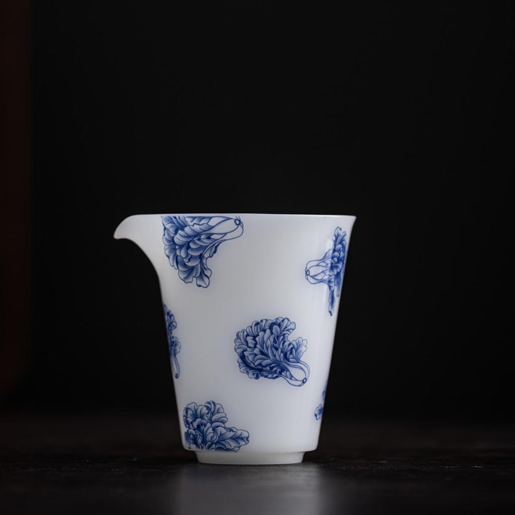 Ice Jade Porcelain Blue & White Gaiwan Tea Set with Gong Dao Bei & Strainer - 3-Piece Kung Fu Style