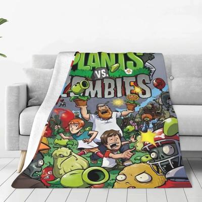 Plants Vs Zombies PVZ Cartoon Game Blankets Funny Poster Flannel Novelty Warm Throw Blankets for Home Restaurant Spring Autumn
