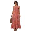 Bohemian Vacation Style Loose Abstract Print Halter Backless Long Dress For Women