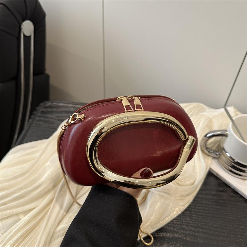 Elegant Oval Faux Leather Evening Clutch Bag for Women, Detachable Chain Strap Shoulder Crossbody Purse, Chic Party Handbag