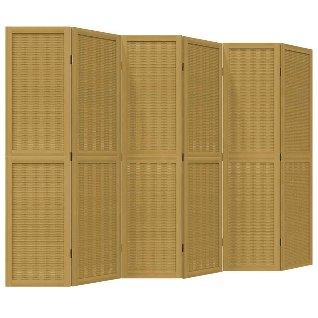 6 Piece Room Divider In Brown Solid Paulownia Wood