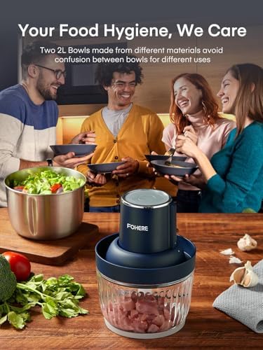 Zerkleinerer Electric Food Chopper 300W with 2L+1.8L Dual Bowls & Bi-Level Stainless Steel Blades for Meat Onions Vegetables Kitchen