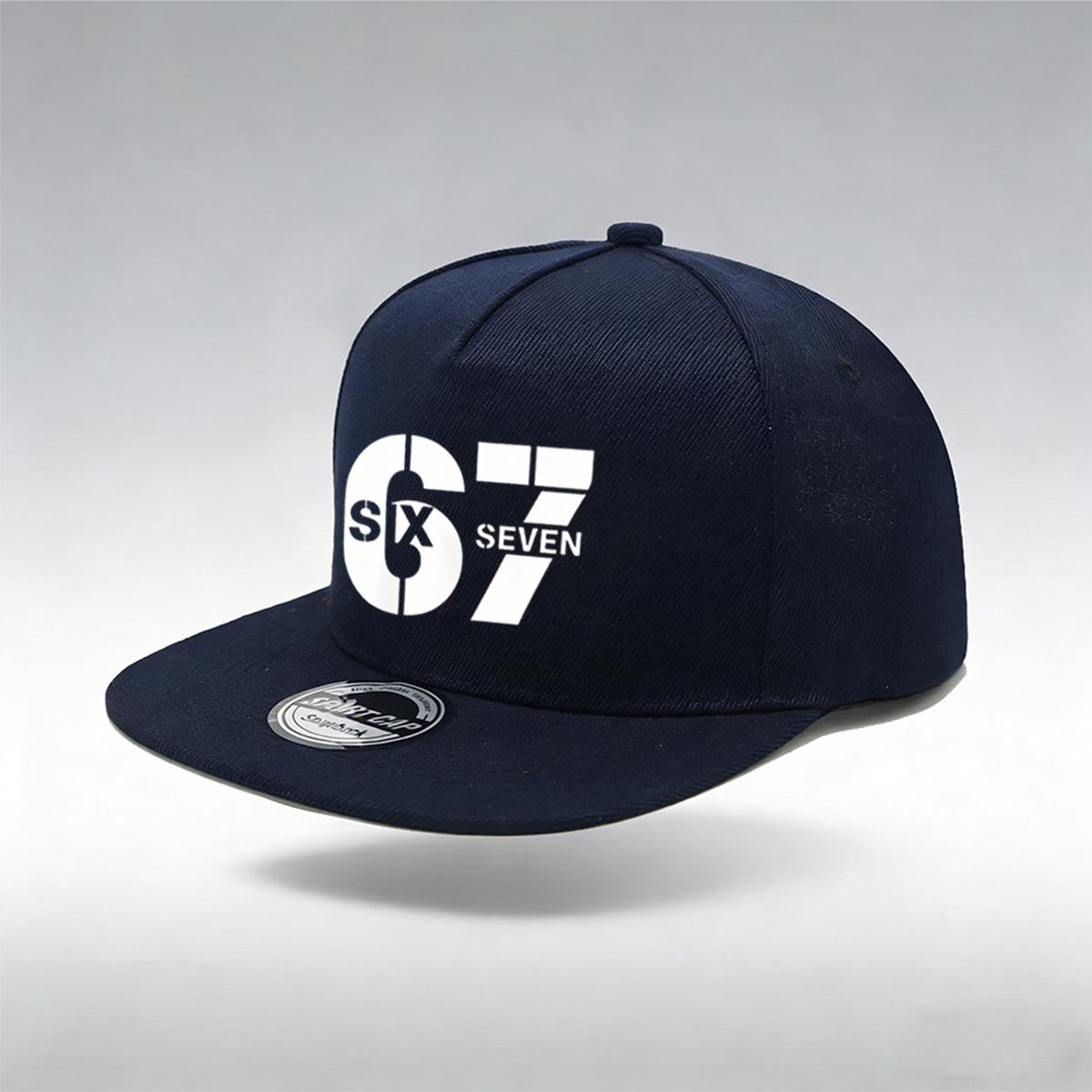 1/2 Stuks Y2K 67 Platte Klep Hoed, Zes Zeven Geometrisch Print, Ademend, Streetwear Esthetische Pet marineblauwe kleur