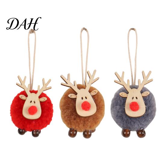 Soft Texture Holiday Tree Ornaments Christmas Felt Elk Hanging Ornaments, Cute Fuzzy Pom Reindeer Adorable Deer for Windows Pendant, Party Winter