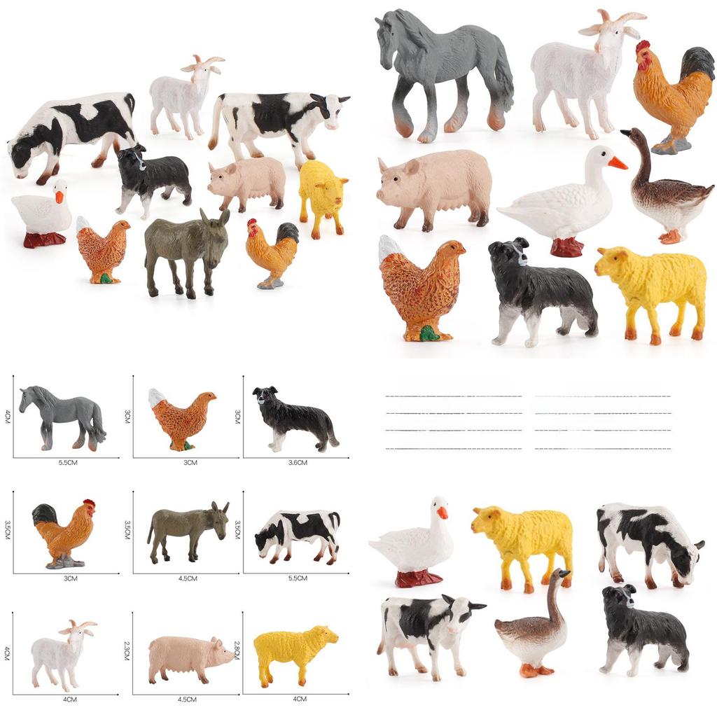 Pvc Farm Animal Model Set With Miniature Poultry And Livestock For Childrens Playroom