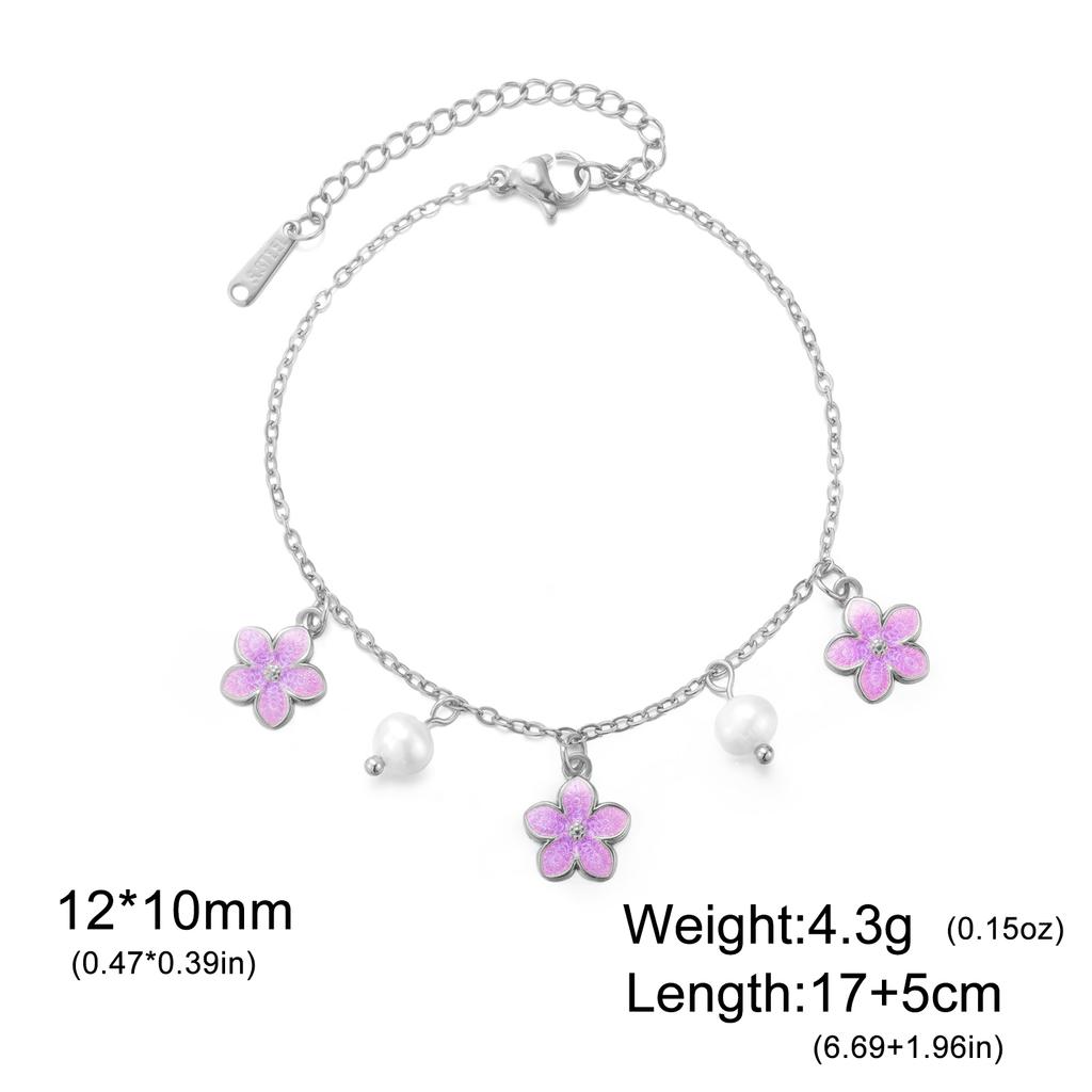 Cazador Enamel Flower Plumeria Imitation Pearl Charms Bracelet Gold Color Women's Bracelet Stainless Steel Jewelry Gift 2026