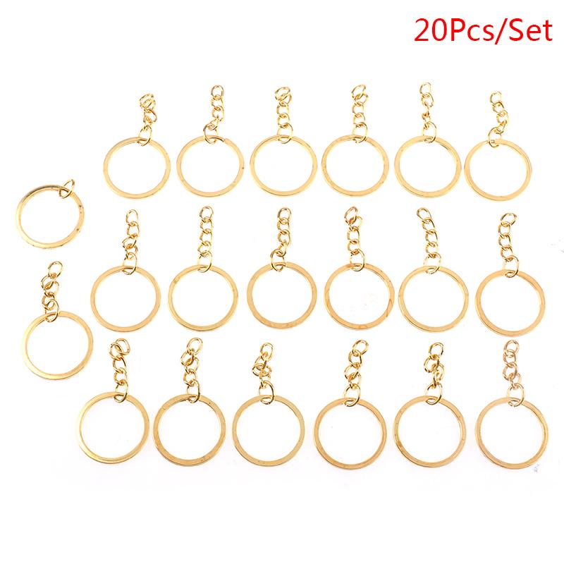 20 Pcs/lot 28mm Length Key Gold Silver Chains Key Ring Round Keychain