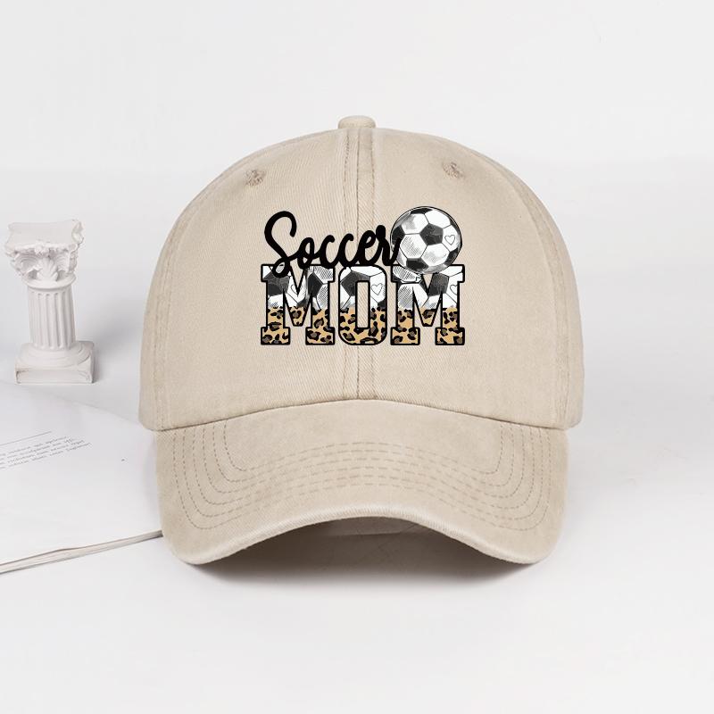 

Leopard Print Soccer Mom Washed Baseball Cap Adjustable Unisex Soccer Game Day Hat For Moms бежевый