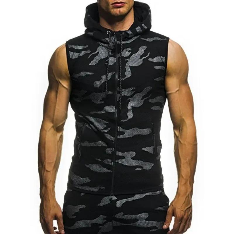 Men Summer Hooded Zipper Vest Mens Clothes Camouflage Tank Top Fitness Sweatshirt Sportswear Clothing Sleeveless Tanktop