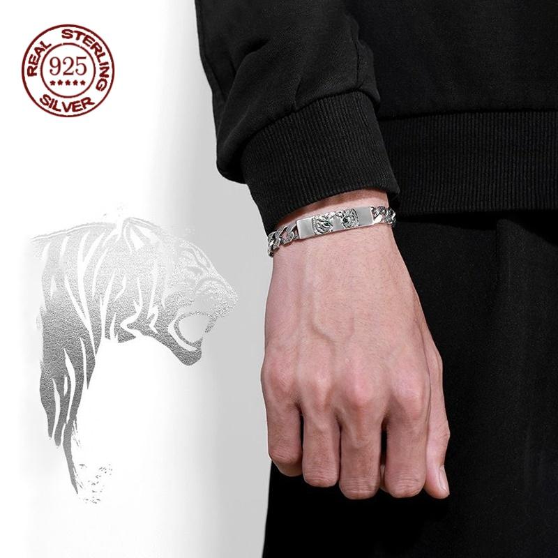 Domineering Simplicity Charm Tiger Totem 925 Silver Original Certified Bracelet Luxury Gift Men and Women Punk Bangle