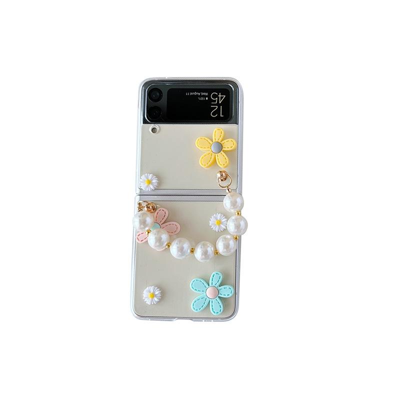 Für Samsung ZFlip6 Faltbares Handyhülle für ZFlod3 Gänseblümchen Klein Frisch Ins Blume Transparent Perle Handheld