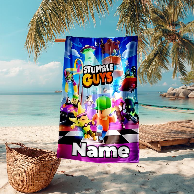 Personalized Customized Proof Beach Towel with Stumble Guys Pattern - Soft, Absorbent,quick-drying,perfect Swimming,camping&bathing