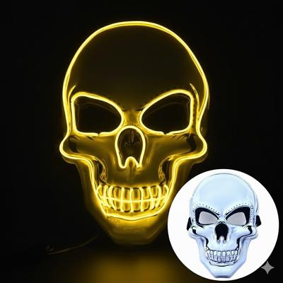 Beleuchtete LED-Totenkopfmaske mit EL Costumes Maske, Draht, Leuchtet, Cosplay, Halloween, Festivals, Veranstaltungen, (Gelb)