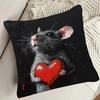 Ölgemälde Maus Kissenbezug Schwarzer Hintergrund Rotes Herz Muster Kissenbezug für Tierliebhaber Heimdekoration