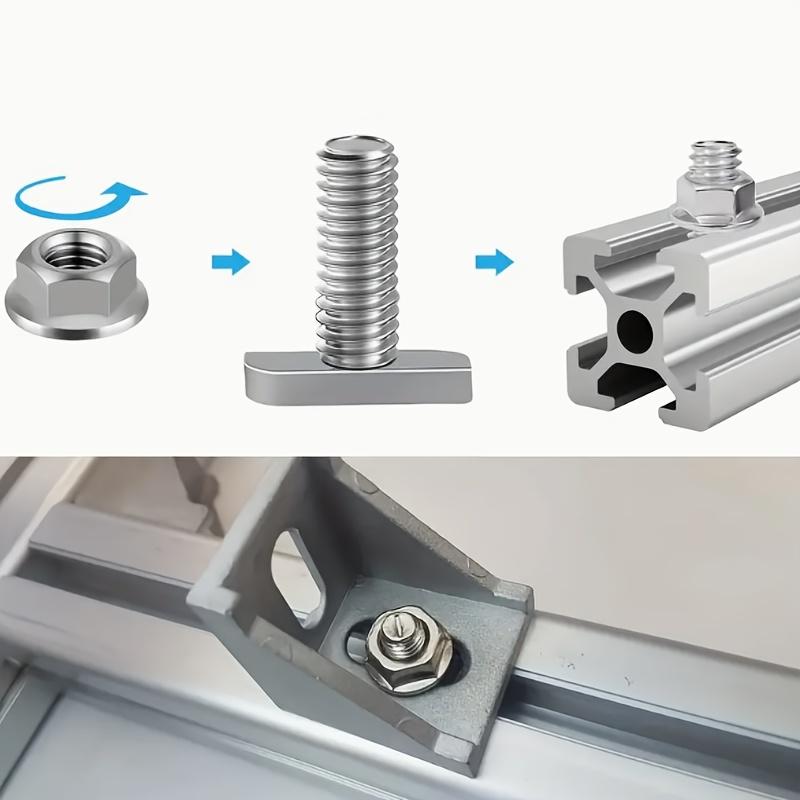 40Pcs Stainless Steel T-Bolts, Square Head Screws for Slots, Square Head Screws, M8 Hex Head Fastening Screws with Flange, Suitable for Greenhouses,