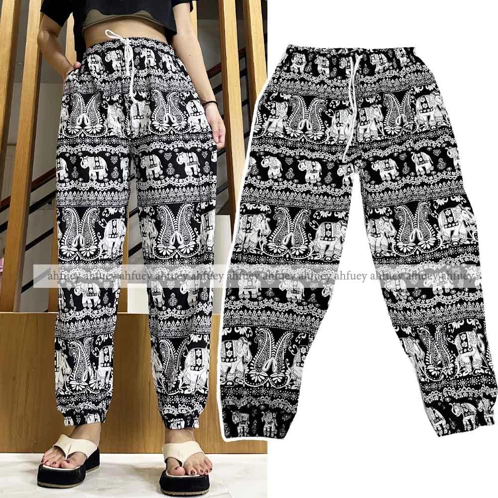 Elephant Pants Long Adjustable Elastic High Waistband Strap Jumper  Unisex Man Women Print Thailand Casual Streetwear Beach Bohemian Retro Vintage