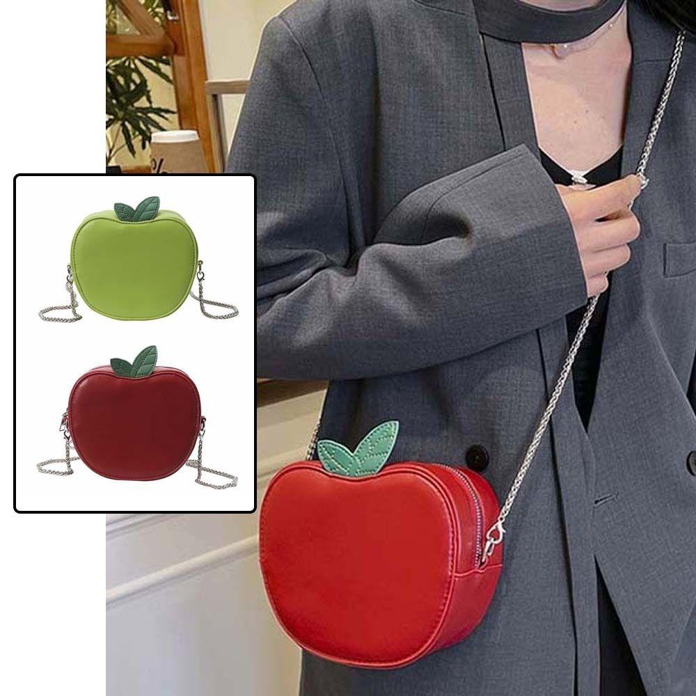 New Fruit Shape Chain Bag Creative Red Crossbody Bag Round Small Leather Pouch Funny Coin Purse Women Shoulder Bag