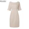 ZANZEA Women Casual Round Neck Summer Half Sleeve Sheath Dress